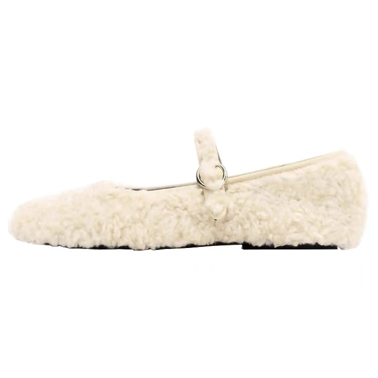 Autumn Winter Summer Spring Faux Fur Slip-On Fashion Trend Ladies Mary Jane Flat Casual Shoes Warm