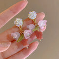 Small Camellia Flower Earrings Women Fashion Elegant Acrylic Flower Petal Earrings