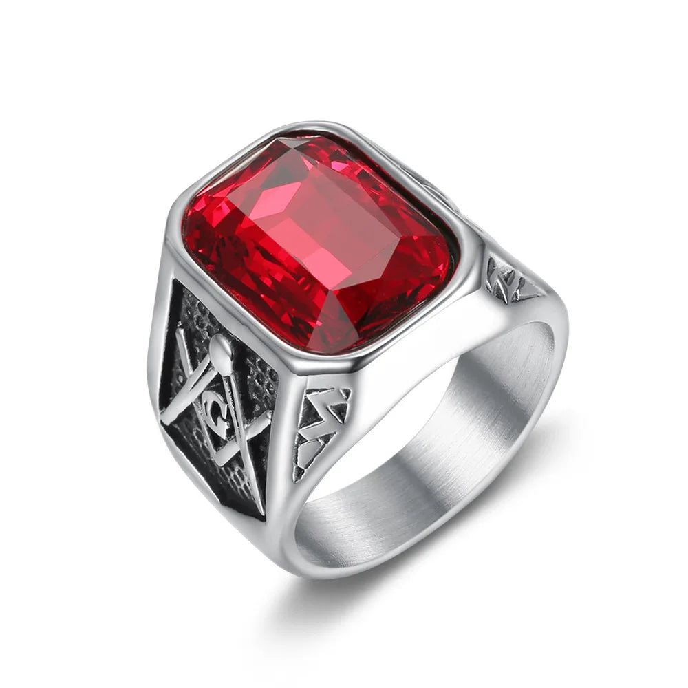 Retro Gothic Hip Hop Punk Trend Jewelry Personality Gem Diamond Ring Stainless Steel Men's Ring