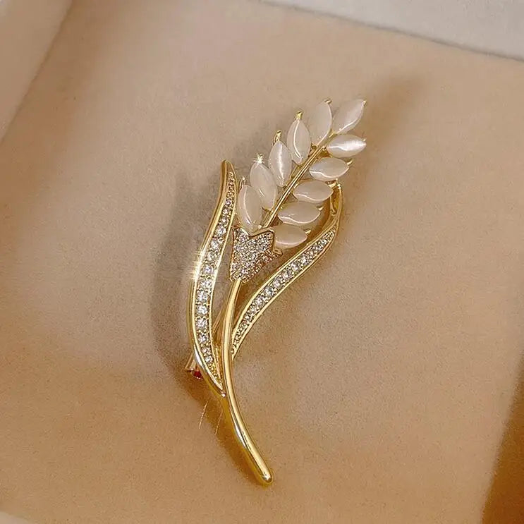 Trend Wheat Brooch Luxury Opal Stone Collar Pins Clothing Accessories Wholesale Jewelry Brooch for Women Girls