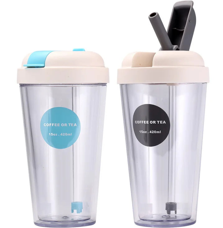 New Product Ideas 2023 Home Garden Reusable Eco Friendly Double Layer Adult Plastic Suction Summer Cartoon Straw Water Cups