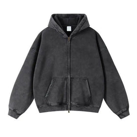 Oversized Full Zip Hoodies Vintage Acid Washed Zipper up Streetwear 3d Patter Printed Heavyweight Men's Clothing Hoodies