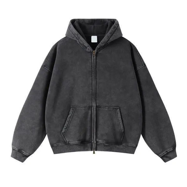 Oversized Full Zip Hoodies Vintage Acid Washed Zipper up Streetwear 3d Patter Printed Heavyweight Men's Clothing Hoodies
