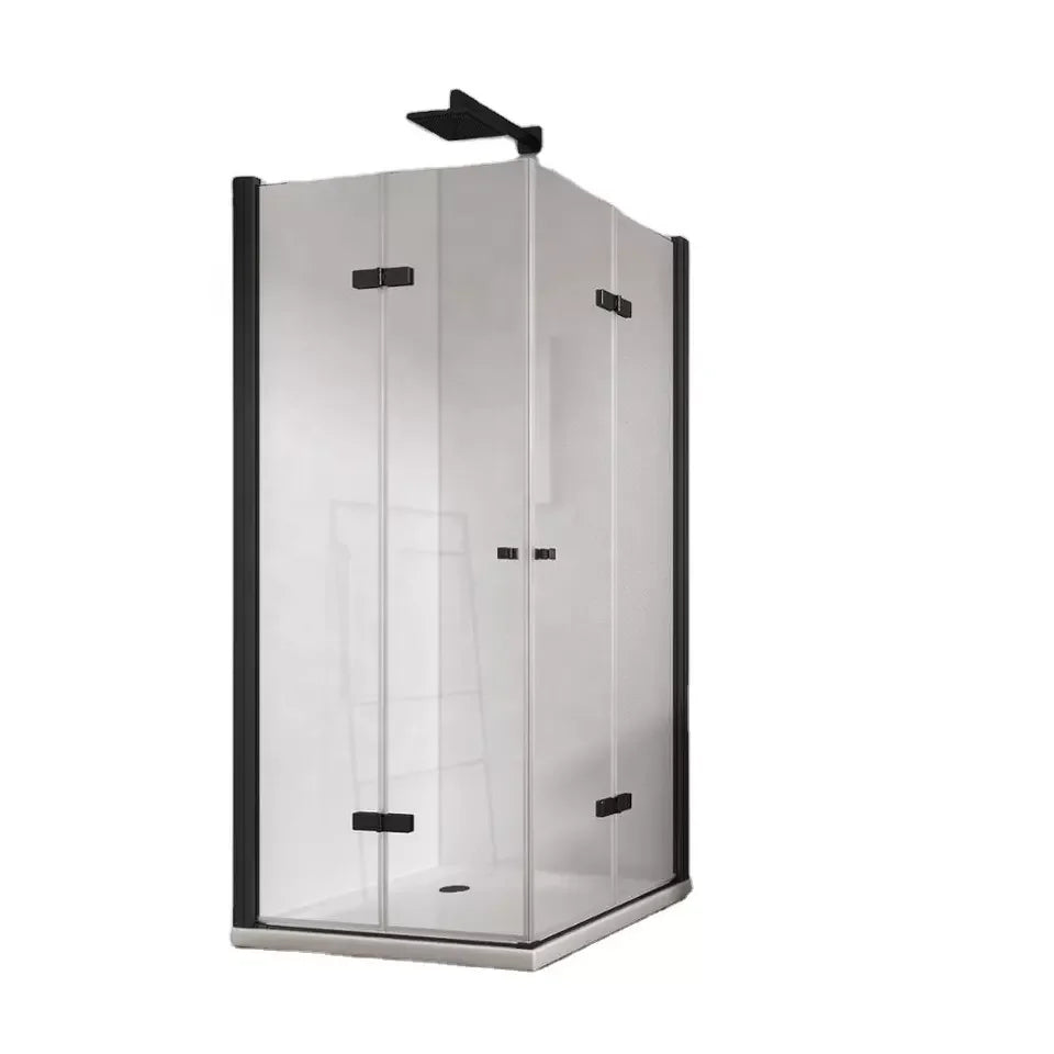 European Frameless Shower Door 2 Sided Tempered Glass Open Hinge Square Rectangle Artificial Stone Tray 6-12mm Thickness Hotel