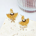 Ilona New Women's Fashion Jewelry Stud Earring Handmade Retro 18K Gold Plated Copper Half Round Flower Drop Earrings