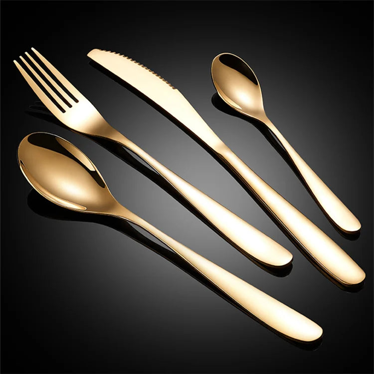 Best Selling 5 Pcs Hotel Wedding Gold Spoon Fork Silverware Cutlery of Stainless Steel Gold Cutlery Set Flatware Set