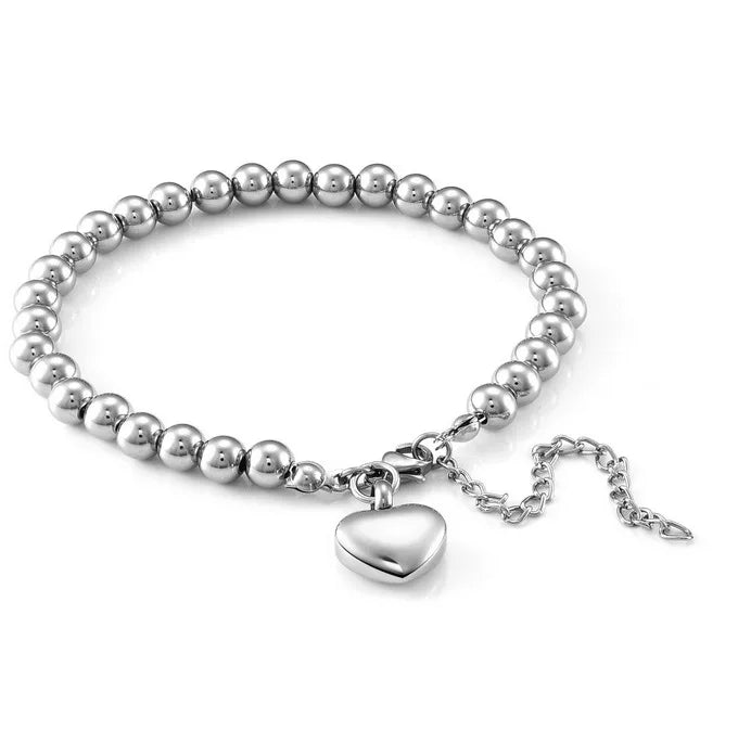 6mm Beads 12mm Heart Keepsake Pet Cremation Jewelry Stainless Steel Heart Pendant Urn Bracelet for Ashes