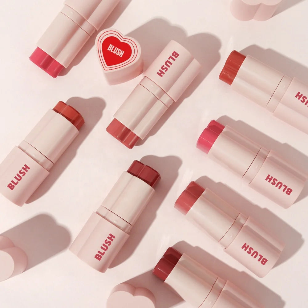 Customize Creamy Makeup Blush Cheeks Personalized Face Tint Blusher with Logo Long Lasting Vegan Heart Shaped Blush Stick