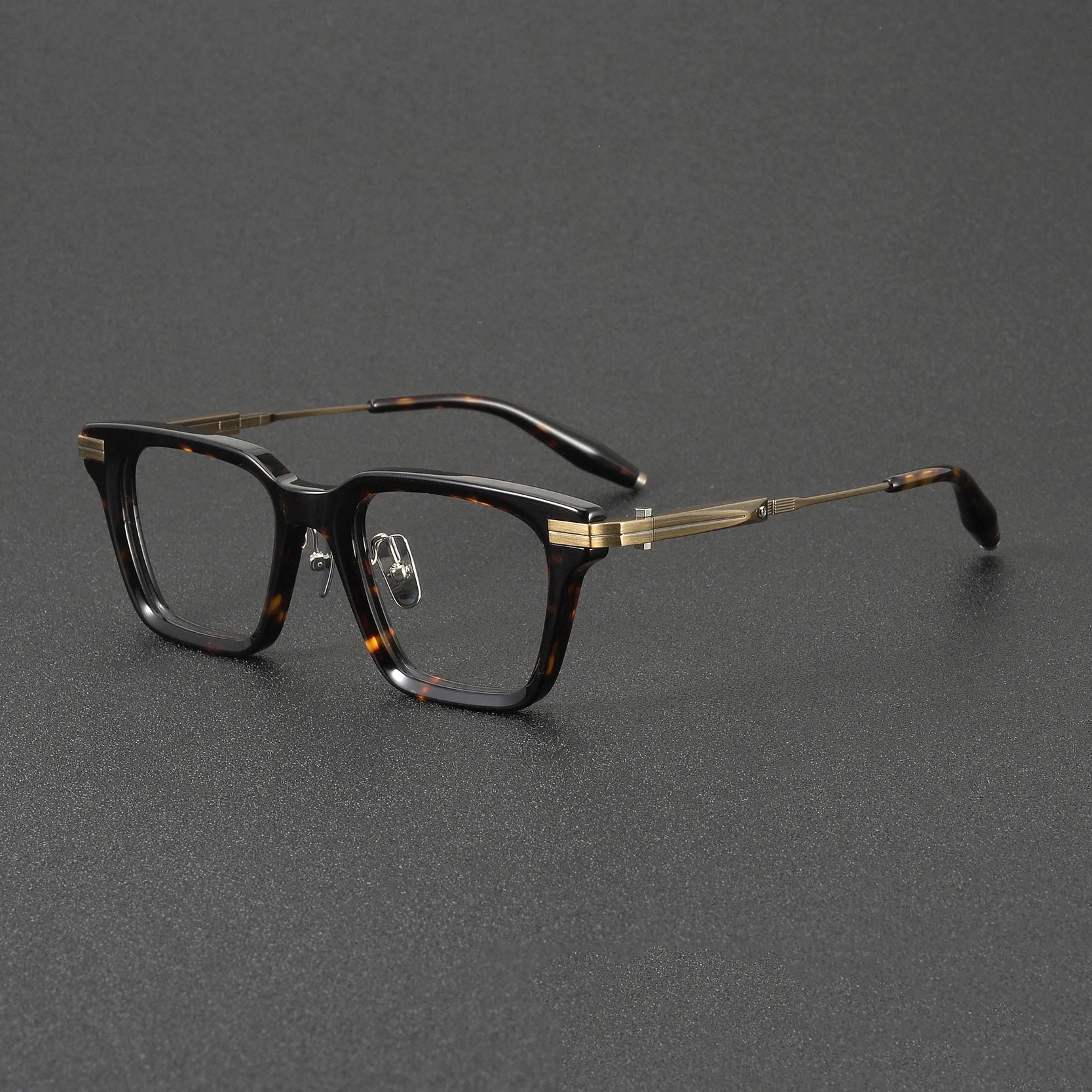Clear Brown Gold Classic Titanium&Acetate Lightweight Square Full Optical Eyeglasses Frames Gold Metal Accents for Daily