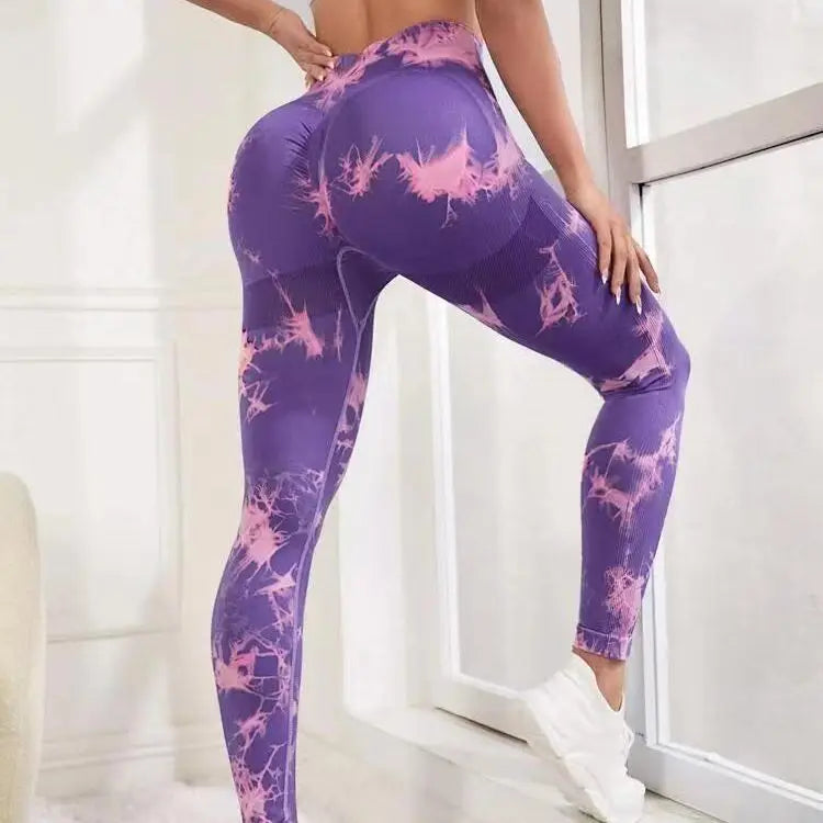 New Yoga High Waist Gym Wear Women Leggings Soft Workout Tights Seamless Tie Dye Fitness Scrunch Butt Leggings