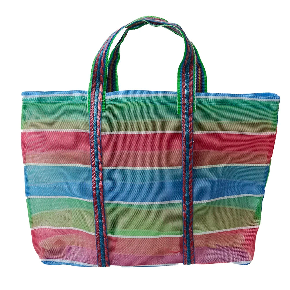 Sand Proof Sea Shell Bag Collecting Kids Colorful Mesh Tote Beach Bag with Pocket Zipper