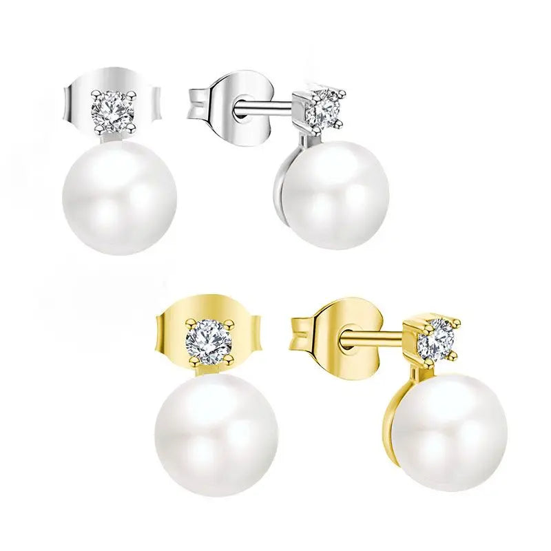 925 Sterling Silver Aaa Mother of Pearl Cultured Natural Pearl Ear Stud Jewelry Earing Pearl Earring for Woman S925