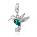 Factory Wholesale Hummingbird 925 Sterling Silver Warbler Pendant Green Cz Animal Charms Fit European Bracelet for Family Gift