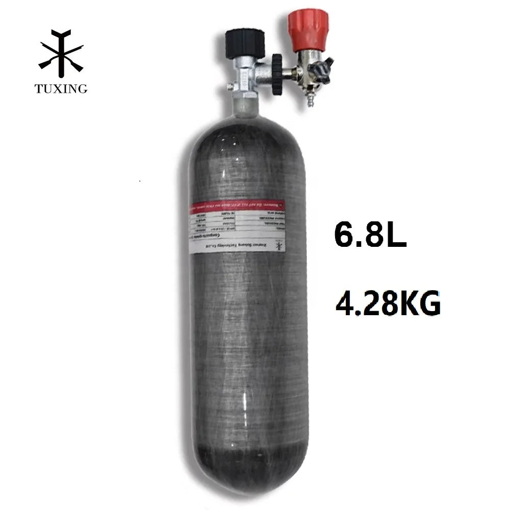 TUXING Manufacturer Direct Sale 6.8L 300Bar 30mpa 4500psi PCP Paintball Carbon Fiber Diving Air Tank With Valve Black Transfer