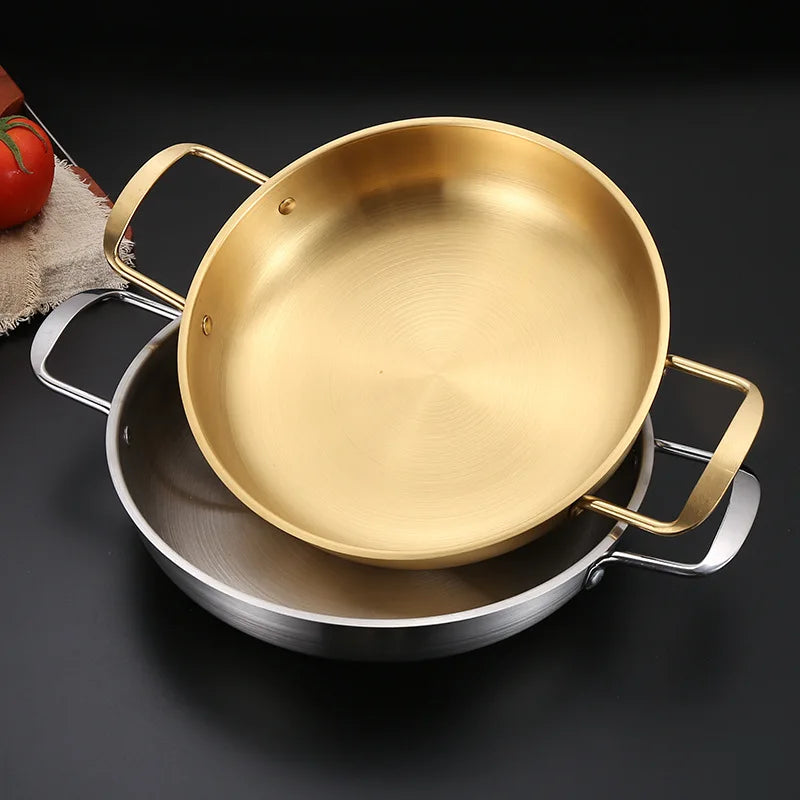Gold Nonstick Stainless Steel Skillet Frying Pan for Nordic Household Fancy Restaurant Spanish Seafood Paella Pot