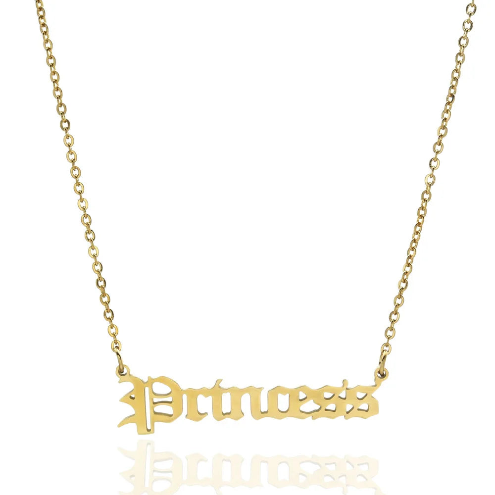 Fashion Chic Stainless Steel 18k Gold Plated Princess Letter Pendant Necklace for Women