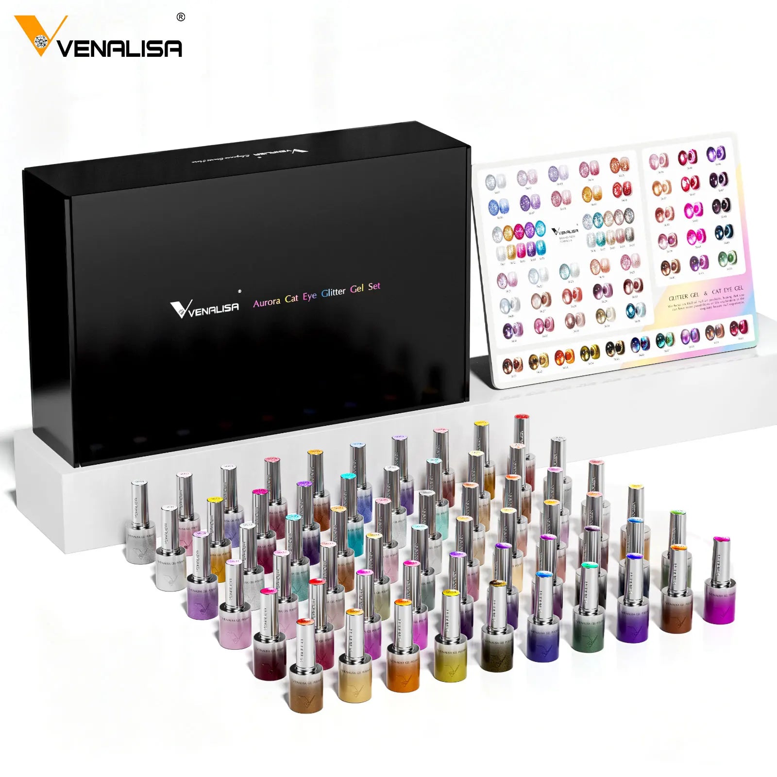 VENALISA New Year Christmas Gift 10ml TPO Free Hema Free Glitter Cat Eye Nail Gel Polish Enamel 60 Color Set With Color Display