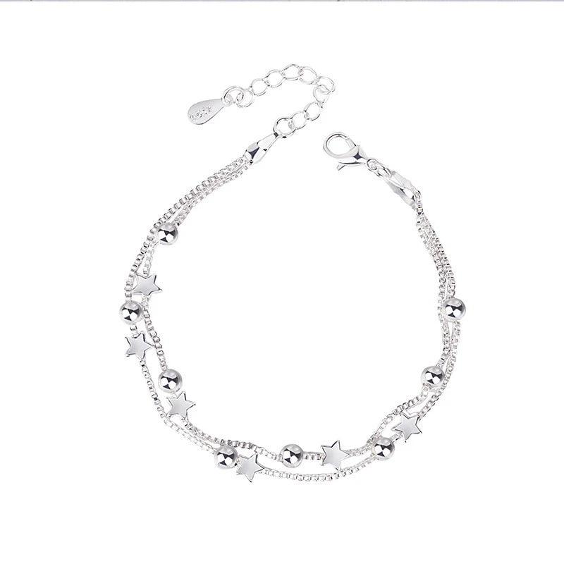 Women Jewelry Star Charm Lucky Bead 925 Silver Plated Bracelet