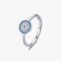 Solid 925 Sterling Silver Lucky Round Blue Eyes Ring for Party Fine Jewelry Accessories Fashion Ring for Women
