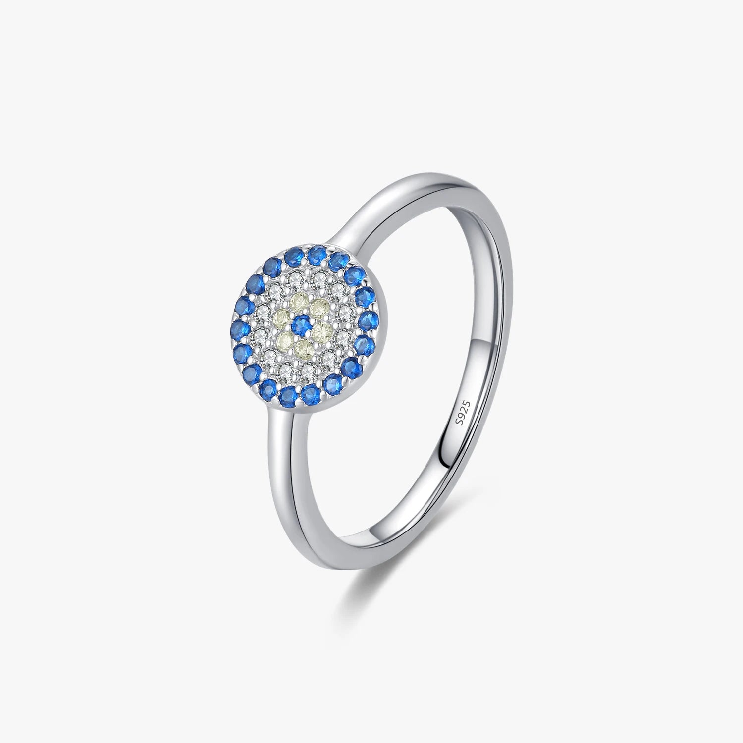 Solid 925 Sterling Silver Lucky Round Blue Eyes Ring for Party Fine Jewelry Accessories Fashion Ring for Women
