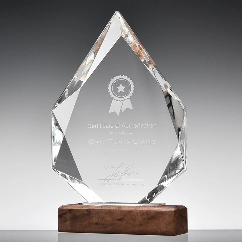 Small Bridge Wholesale Customization New Design Premium Diamond Shape Crystal Trophy for Business Corporate Gift
