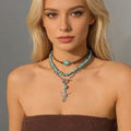 3Pcs/Set Vintage Turquoise CCB Beads Ox Head Pendant Necklace for Women Trendy Ladies Stacked Choker Fashion Jewelry Accessories
