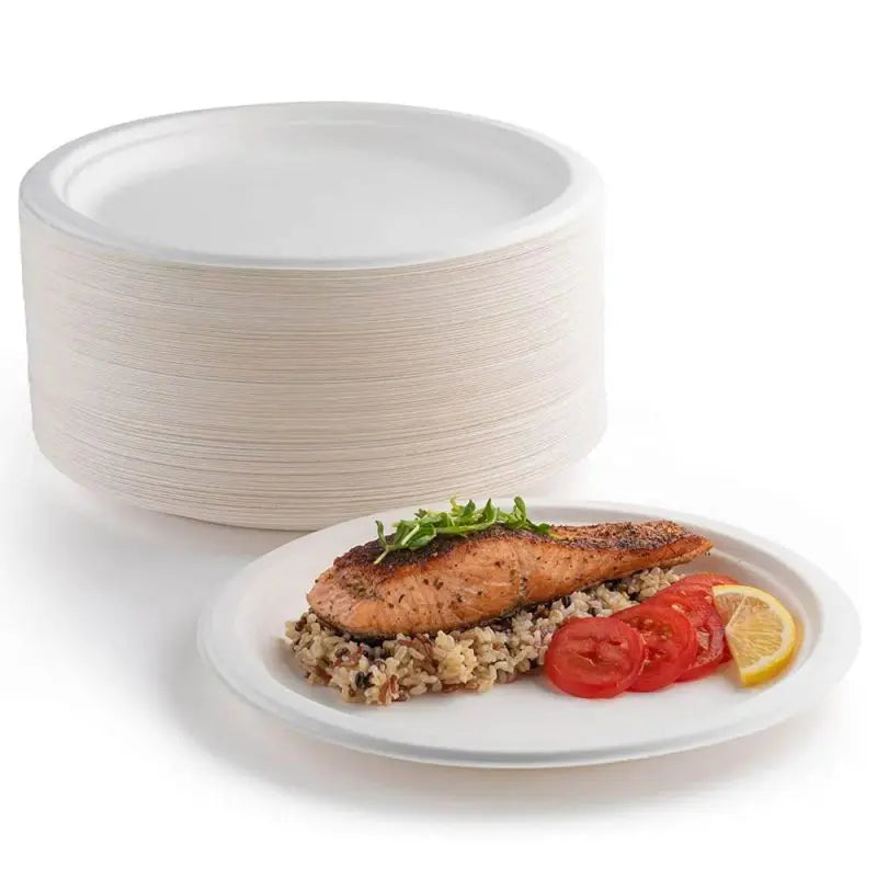 Customize Disposable Plates Paper 100% Biodegradable Sugarcane Bagasse Plates Compostable Paper Plates 10 Inch  Natural Fibers