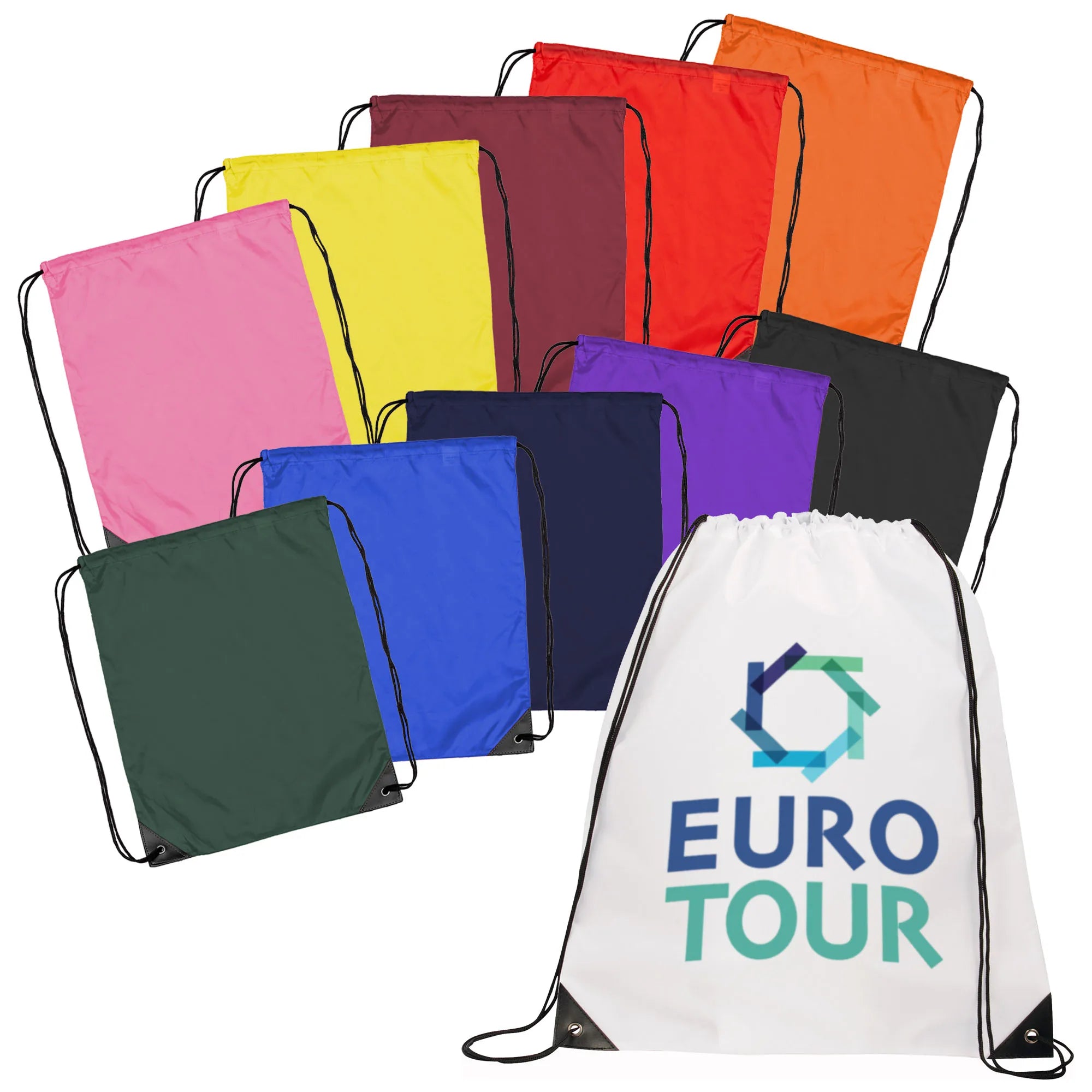 In Stock 11 Colors Nylon Backpack Drawstring Closure Strong Rope Metal Eyelets at the Base Custom Logo 210D Polyester NLB001
