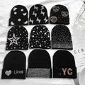 Flashing Rhinestone Beanie for Girl Skullies Hat Y2K Hip-hop Knitted Beanie Hats Kpop Streetwear Rock Casual Caps