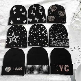 Flashing Rhinestone Beanie for Girl Skullies Hat Y2K Hip-hop Knitted Beanie Hats Kpop Streetwear Rock Casual Caps