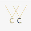 FUAMAY Fashion Silver 925 Navy Blue Zircon Necklace Half Moon Necklace