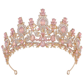 LUOXIN Luxury Women Green Blue Pink Wedding Party Opal Crystal Flower Tiara Crown
