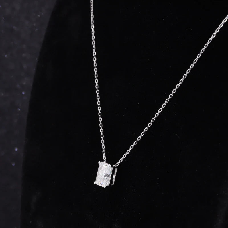Starsgem Radiant Cut 14K White Gold Moissanite Pendant Necklace for Girls