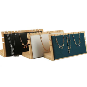 Large 13 Slots Bamboo Jewelry Necklace Earrings Chains Display Stand Organizer