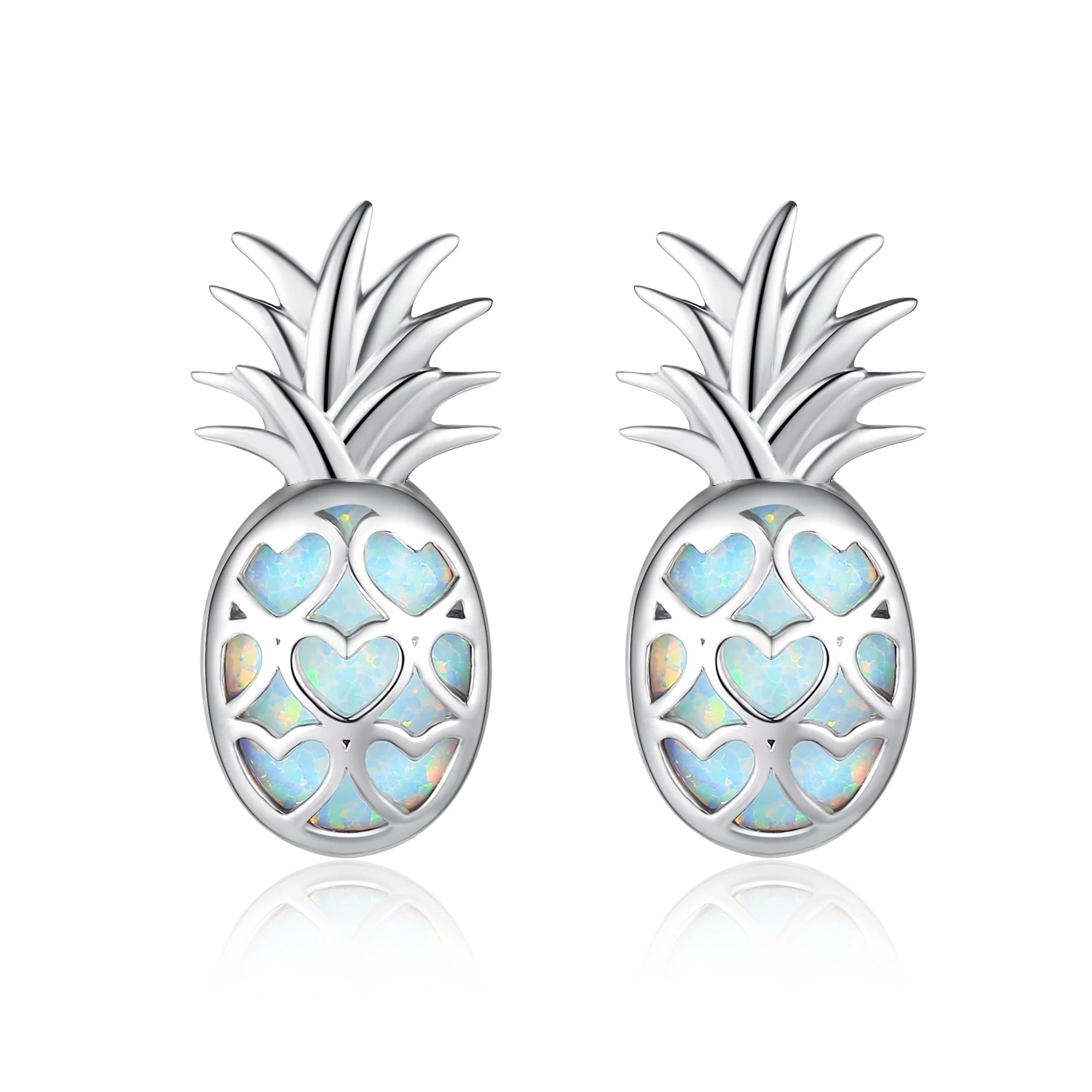 Fine Jewelry 925 Sterling Silver White Opal Pineapple Stud Earrings for Women