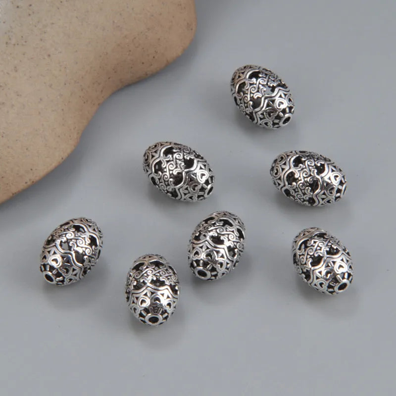 925 Sterling Silver Retro Barrel Spacer DIY Handmade Bracelet Necklace Material Gold Colored Wholesale Hollow Rice Accessory