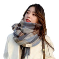 Wholesale Polyester Japan Korean Popular Style Plaid Pashmina  Long Thickened Tassels Women`s Scarves and Shawls for Winter