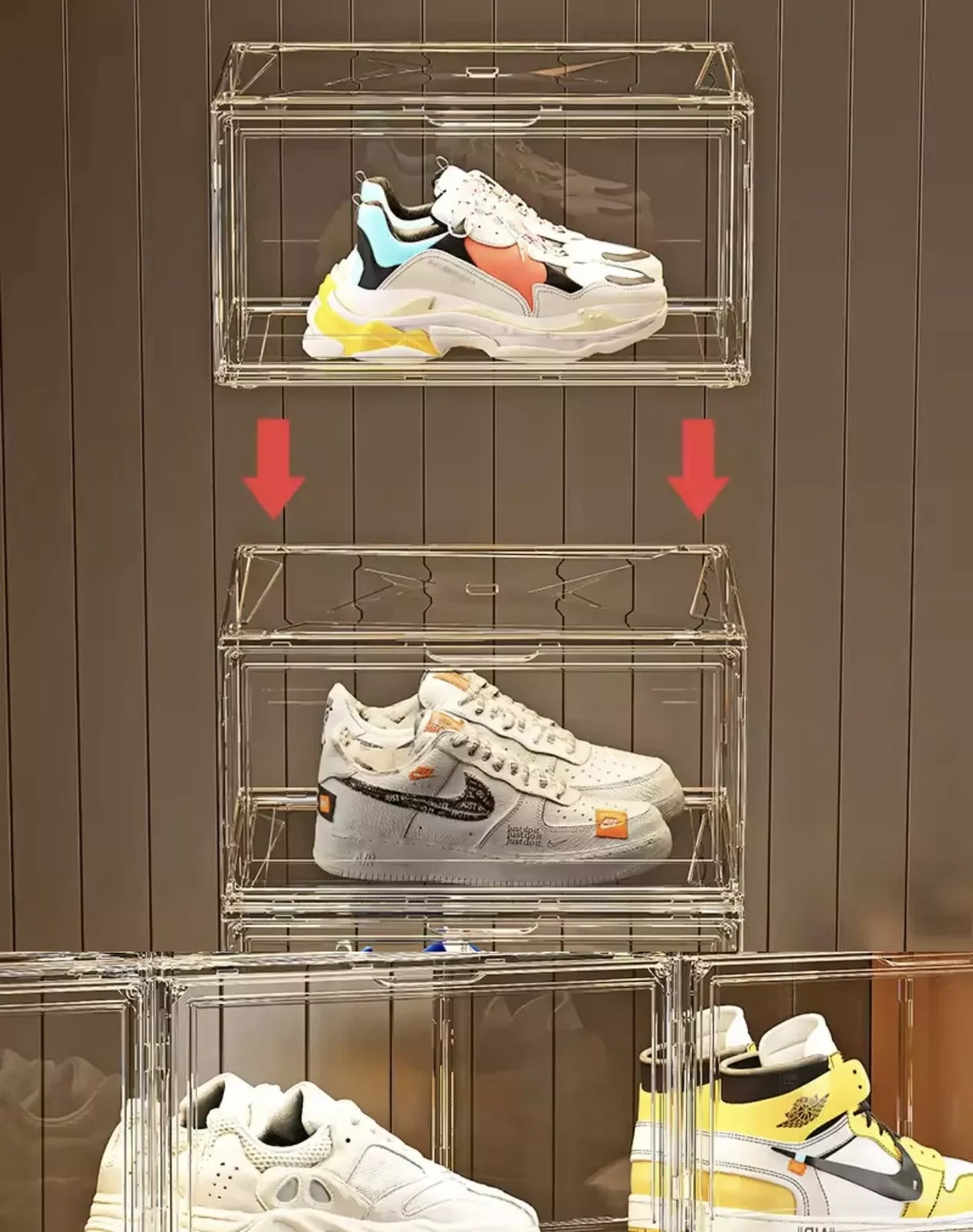 Stackable Transparent Shoe Box Fashion Shoe Display Case Plastic PET Shoe Storage Case With Magnetic Door