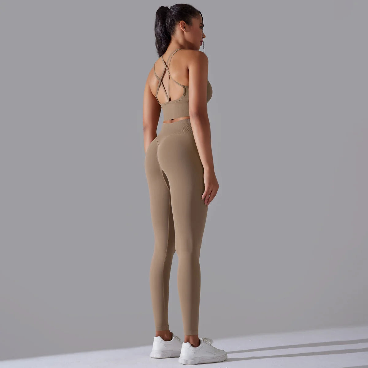 Seamless Knitting Pure Color Beautiful Backclose-fitting High-elastic Running Fitness Yoga Outfit Two Pieces Set