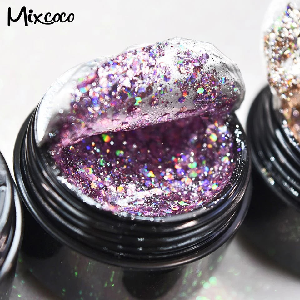 Mixcoco Star Gel Polish Soak Off Big Glitter Nails Gel for Salon Features High Density Glitter and Easy Application
