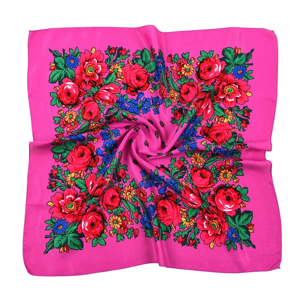 Polyester Bandana Printed Hair Scarf Square Ukrainian Head Scarf Floral Babushka Neck Scarf for Women
