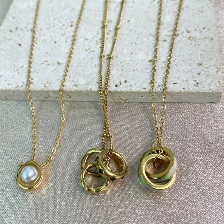 Vintage Jewelry 18k Gold Plated Stainless Steel Chain Link Pearl Necklace Charm Irregular Pendant Necklace for Women