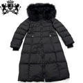 Janefur Cool Fashion Women's Winter Warm Hooded Thick Down Jacket with Fur Collar Ladies Long Puffer Coat with Fur Hood