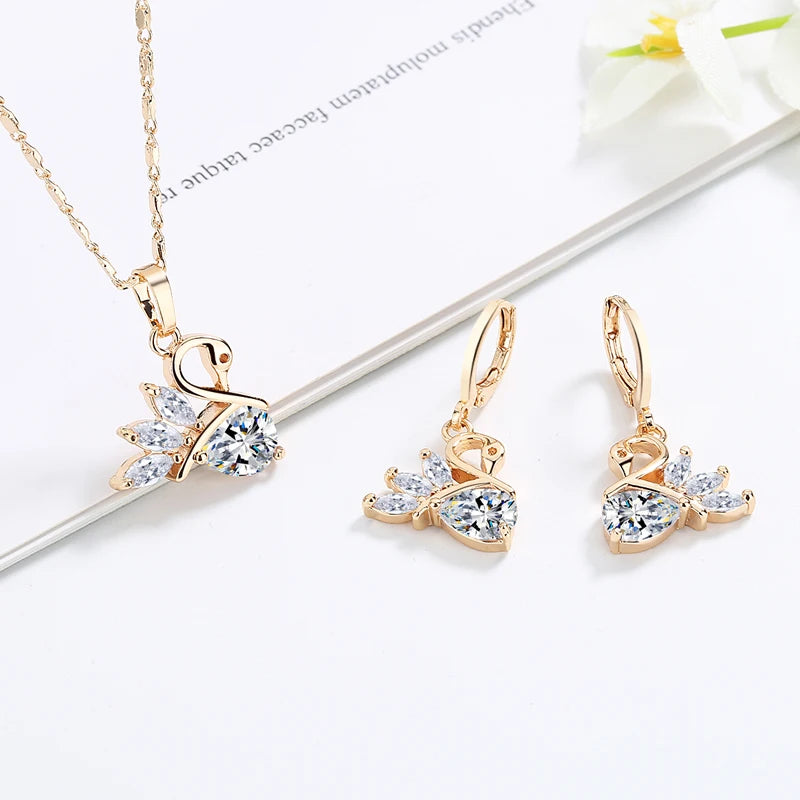 Trendy Jewellery 18K Gold Plated  Elegant Jewelry Set for Lady Swan Accessories Sets With Cubic Zirconia Stone