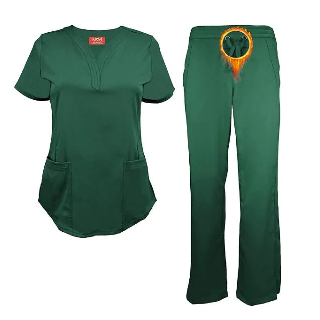 Original Women's Ultra Soft Drop-Neck 2 Pocket Scrub Set Natural Stretch Premium Quick Drying
