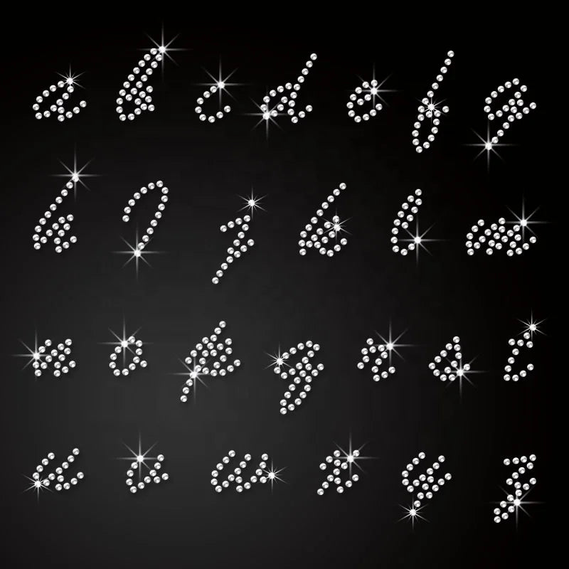 Hot Sale Hot-fix Bling Rhinestone Heat Transfer Lowercase Letters Alphabet Rhinestone Image for T-shirt