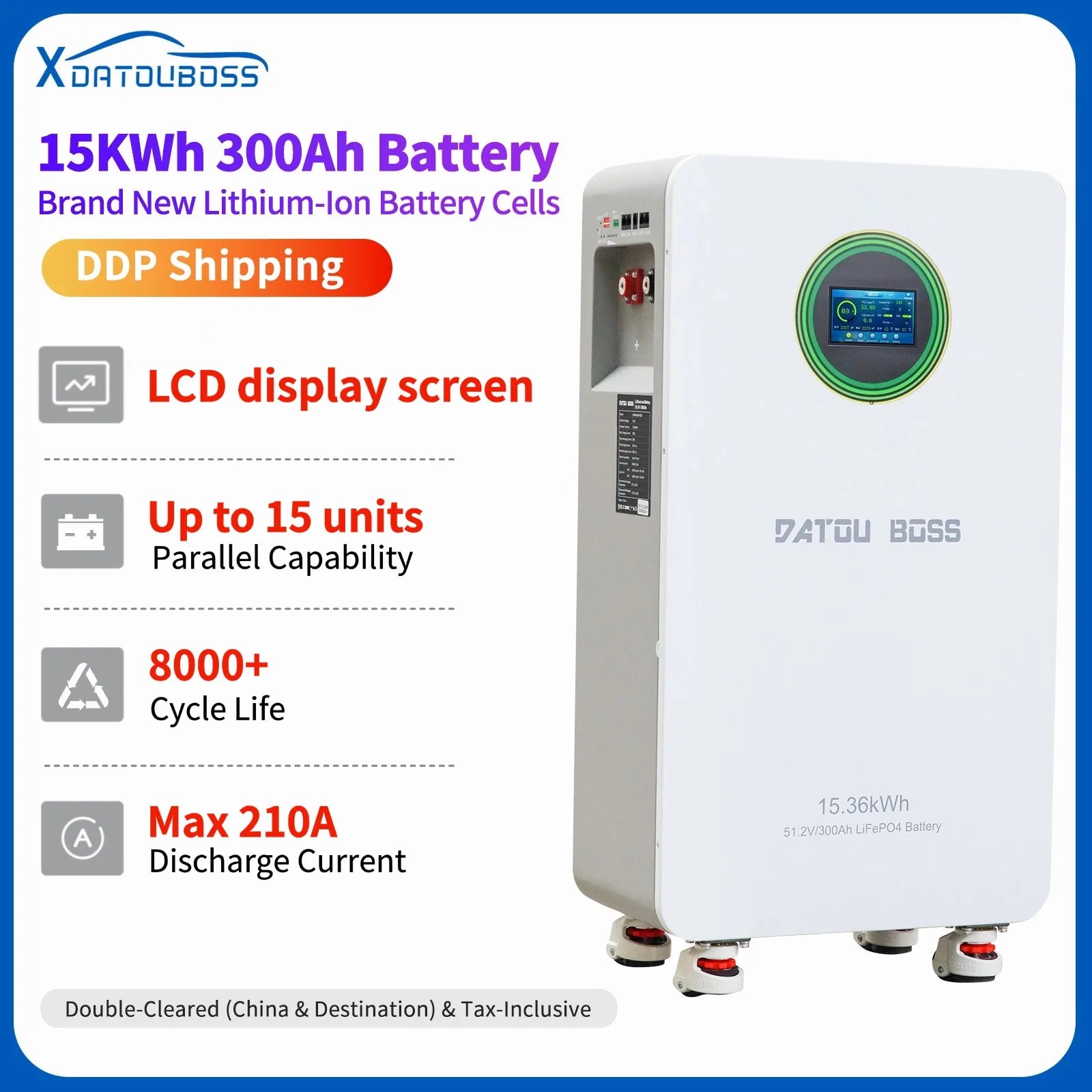 DATOUBOSS 51.2V 300Ah Lifepo4 314Ah 14.3kwh 16KWH 48V 15KWH Solar Lithium 200A BMS Home Energy Storage Battery for Solar System