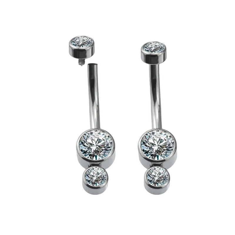 Bezel Set 2-CZ Stone Cluster Internally Threaded Navel Curves G23 Piercing Titanium Body Jewelry Hot Wholesale for Woman
