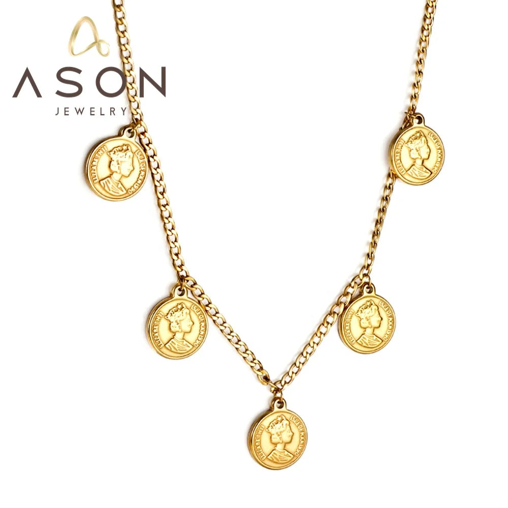 Ason Jewelry New Fashion Waterproof Stainless Steel Religious Necklace Round Women's Head Portrait Pendant Necklace