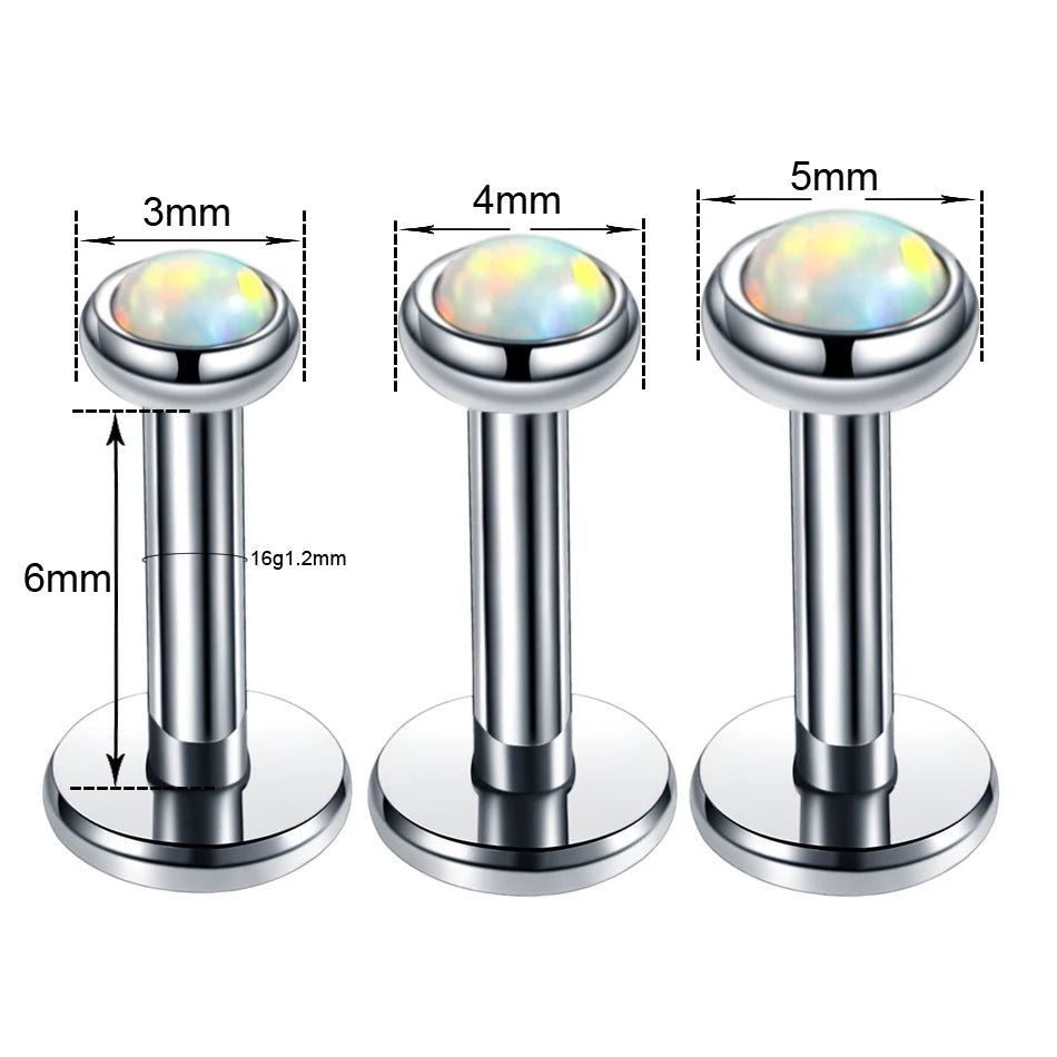 3pcs/pack Steel Opal Labret Monroe Rings Lip Ring Ear Helix Ring Ear Cartilage Tragus Lip Studs Body Piercing Jewelry 16G